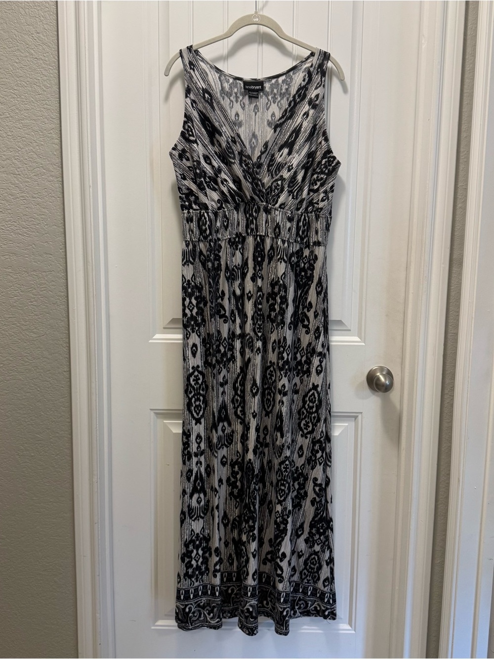 Lane Bryant Black White Ikat Faux Wrap Maxi Dress Empire Waist Sleeveless 14/16W